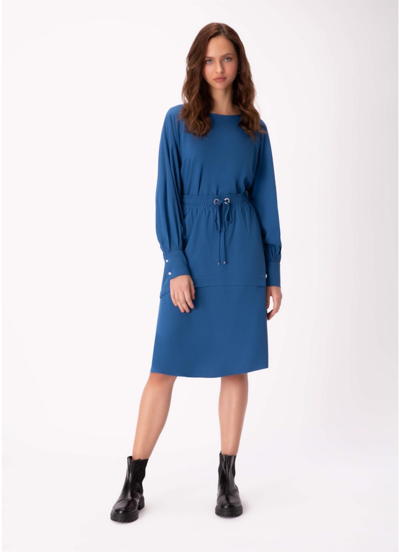 Saia Visco Twill Midi Azul Pervante