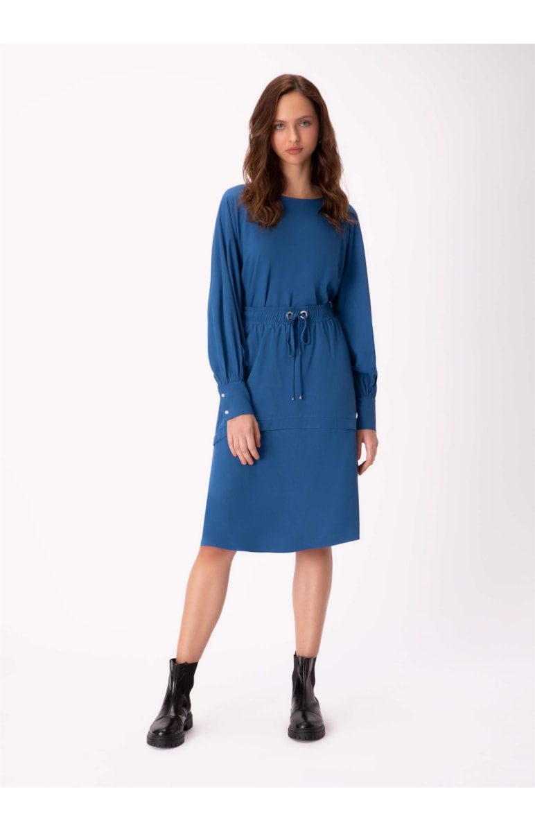 Saia Visco Twill Midi Azul Pervante