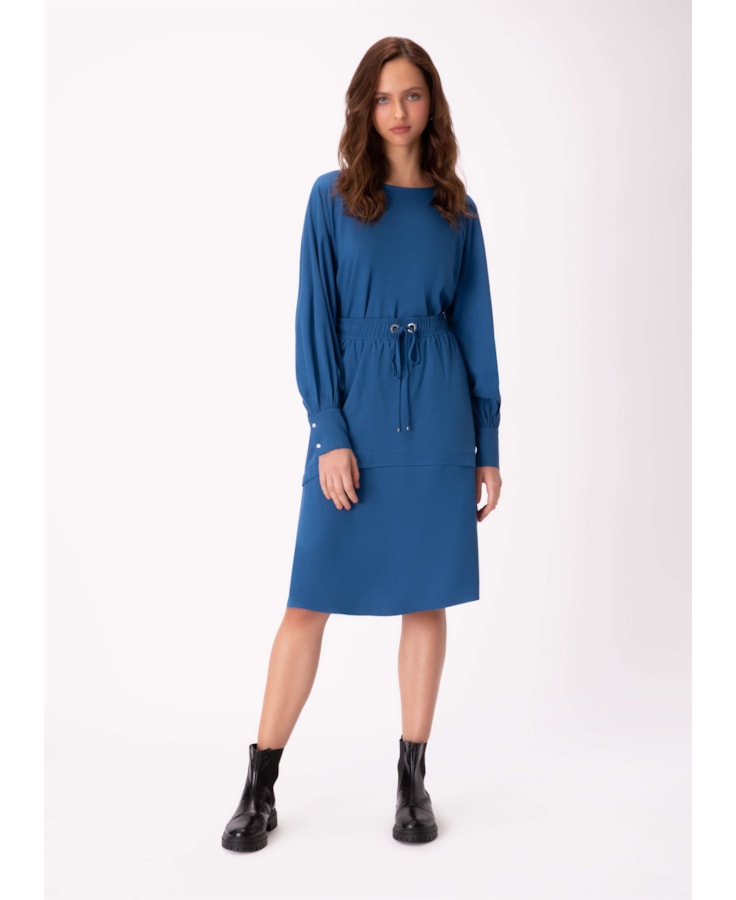 Saia Visco Twill Midi Azul Pervante
