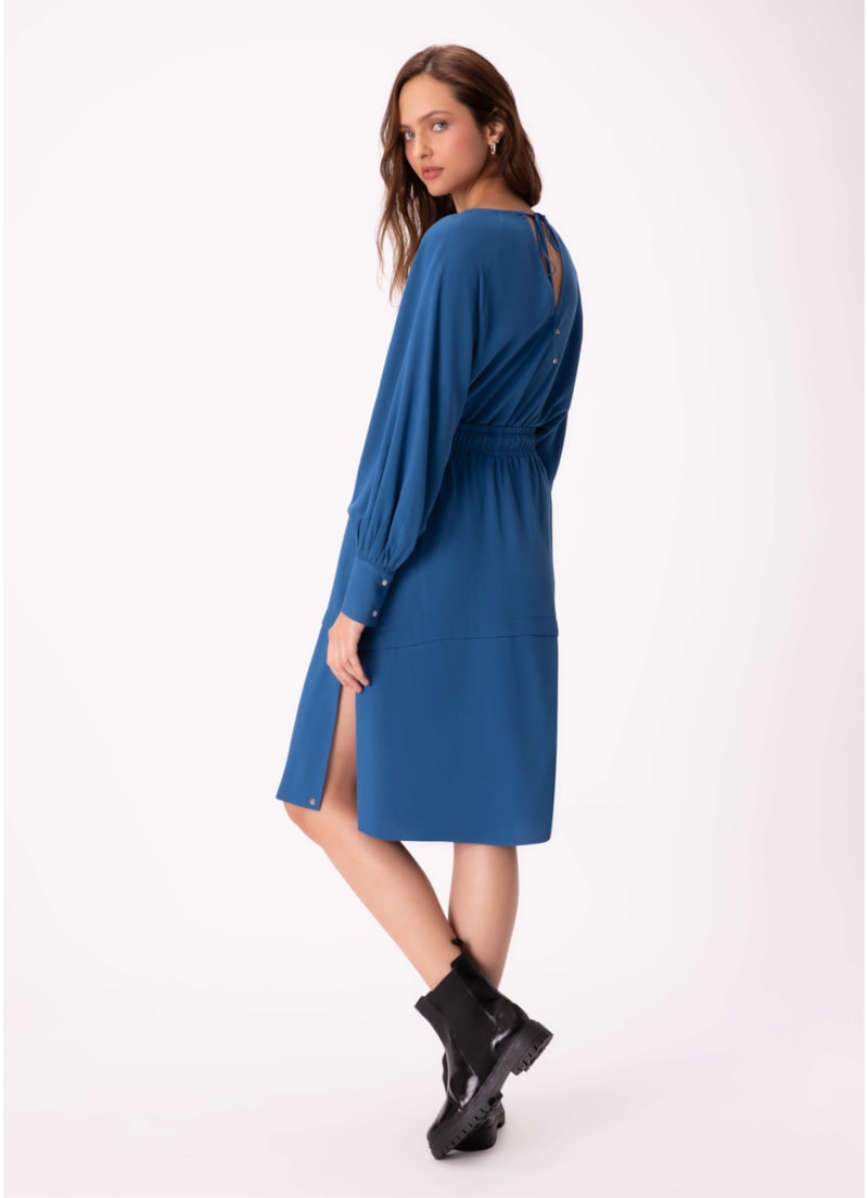 Saia Visco Twill Midi Azul Pervante