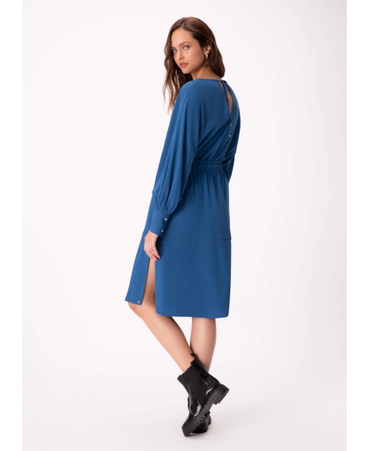 Saia Visco Twill Midi Azul Pervante