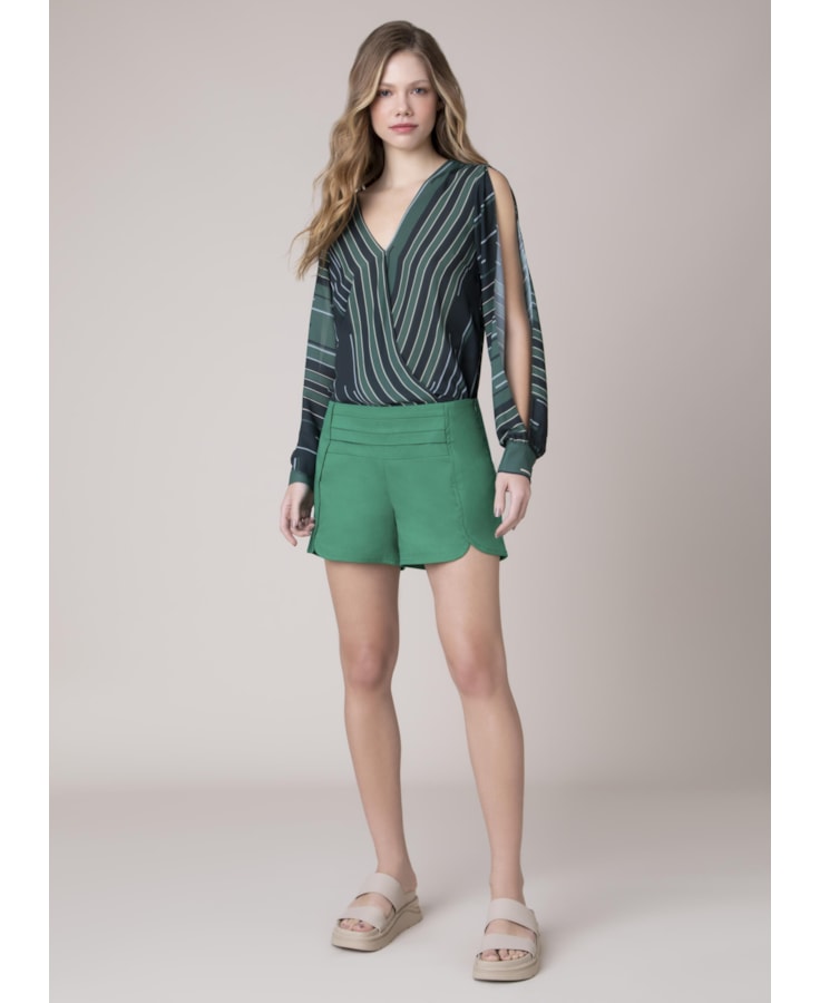 Short Alfaiataria Pregas Grama