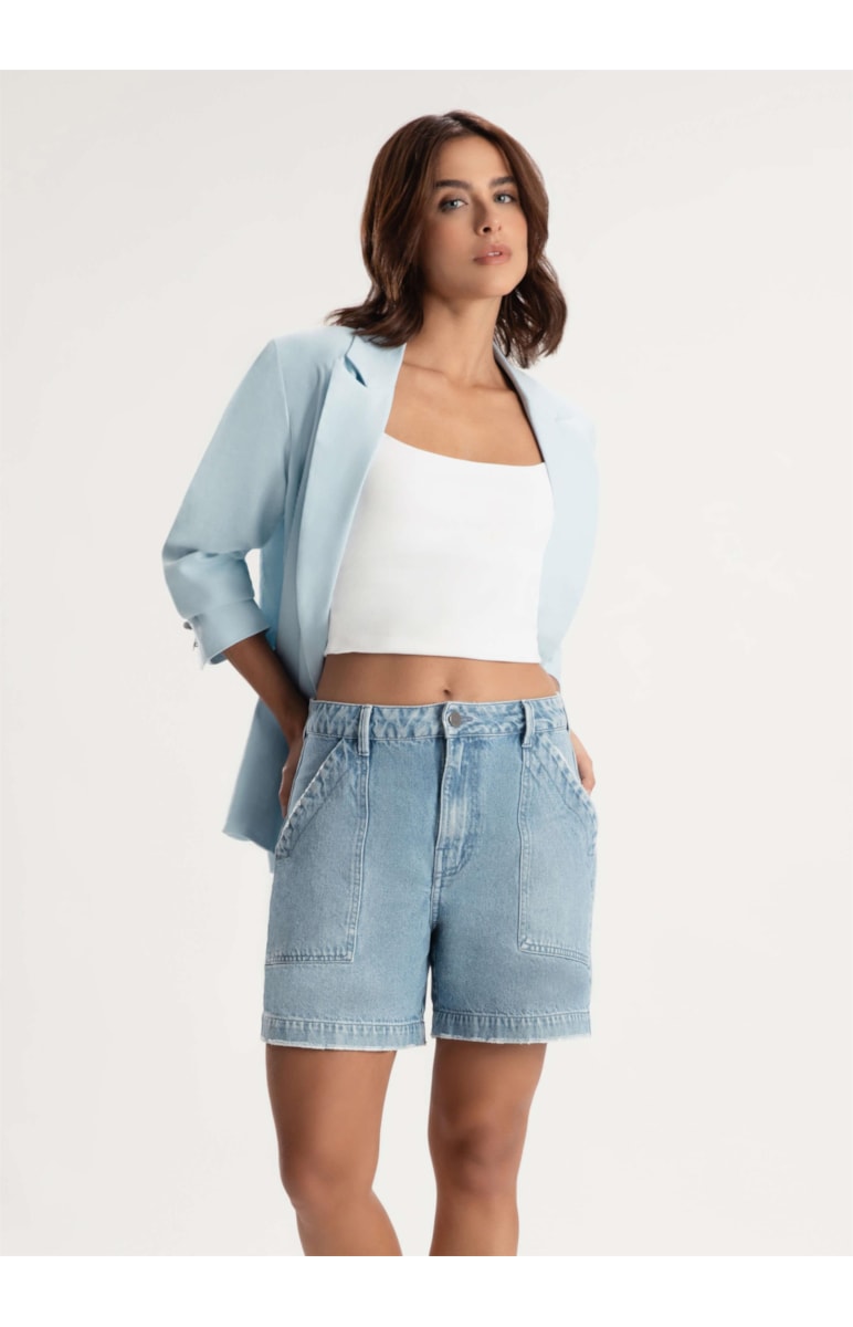 Short Jeans Vintage Denim Cargo Lavagem Clara