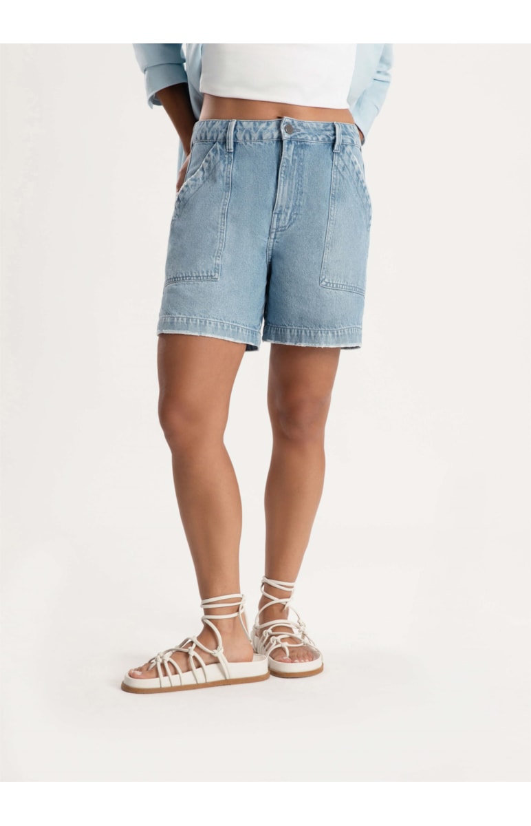 Short Jeans Vintage Denim Cargo Lavagem Clara