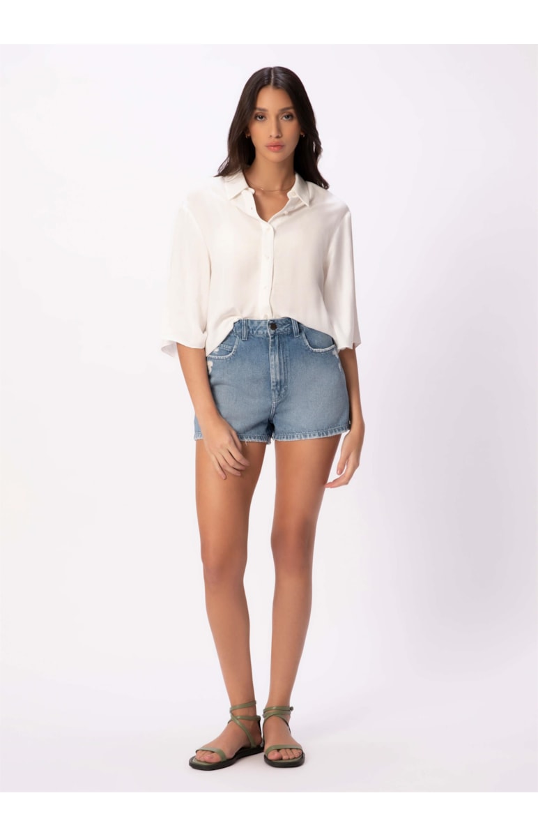 Short Jeans Vintage Denim Evasê Lavagem Média