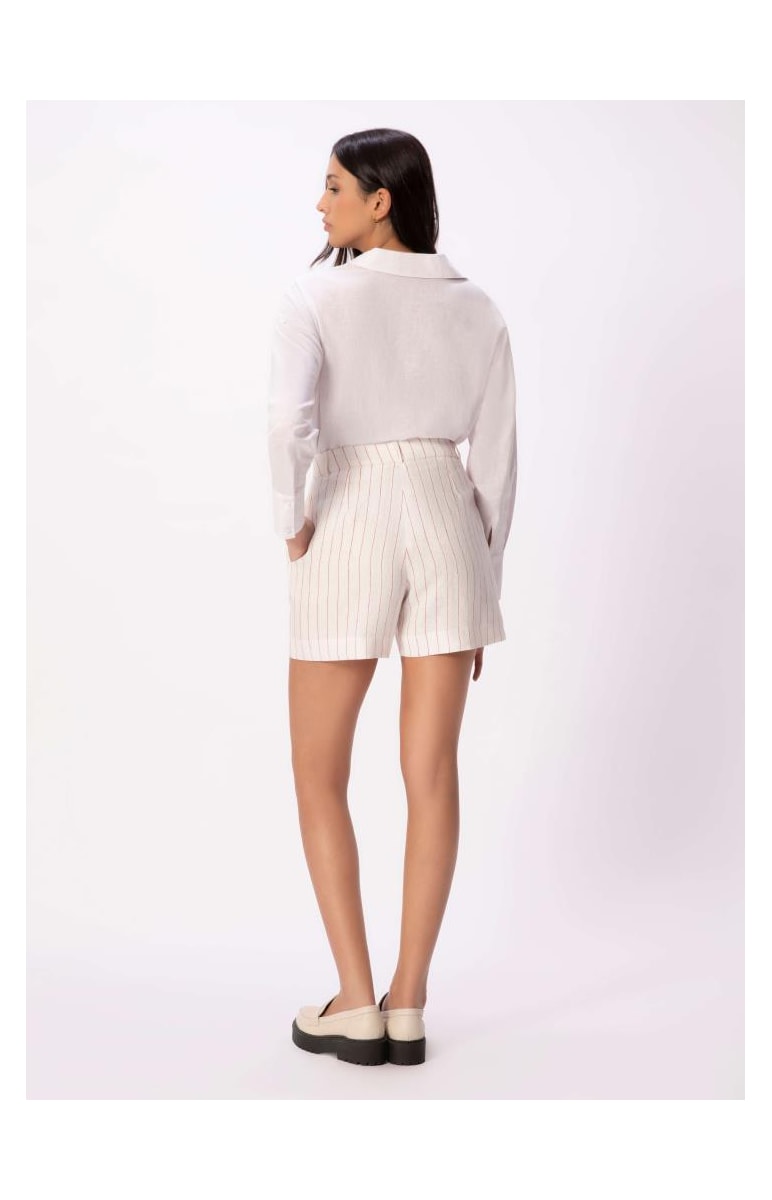 Short Puro Linho Stripes Off White