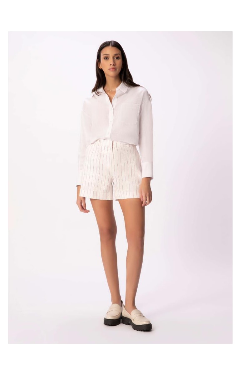 Short Puro Linho Stripes Off White