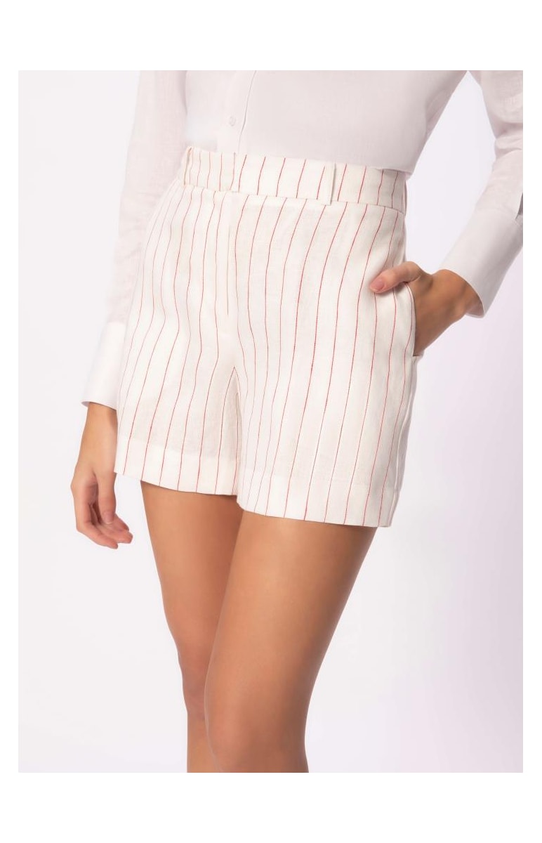 Short Puro Linho Stripes Off White