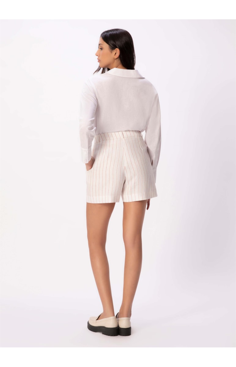 Short Puro Linho Stripes Off White