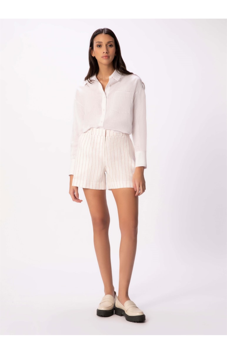 Short Puro Linho Stripes Off White