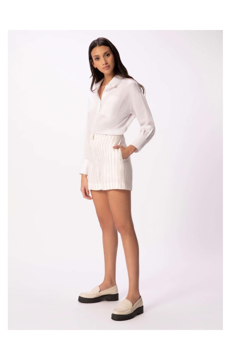 Short Puro Linho Stripes Off White