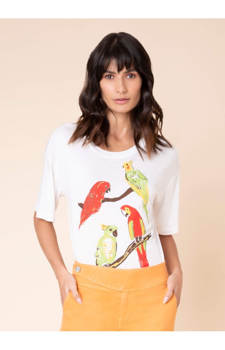 T-Shirt Cropped Araras Off White