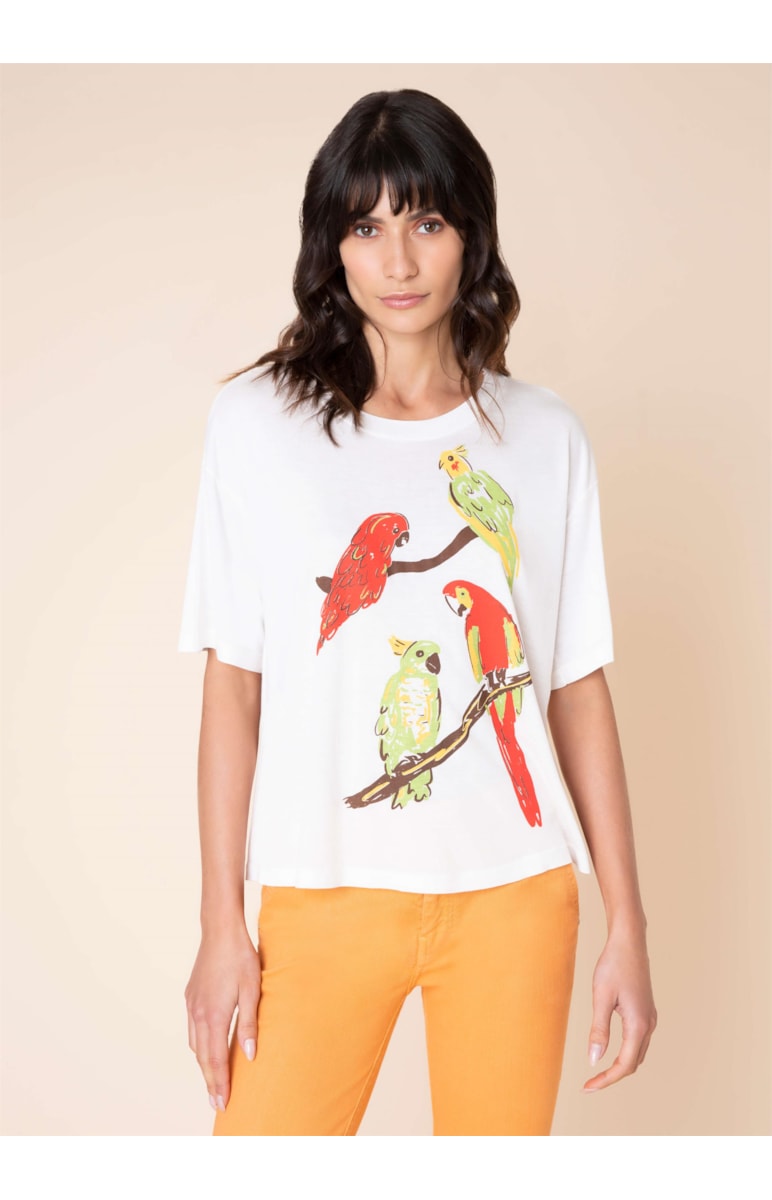 T-Shirt Cropped Araras Off White