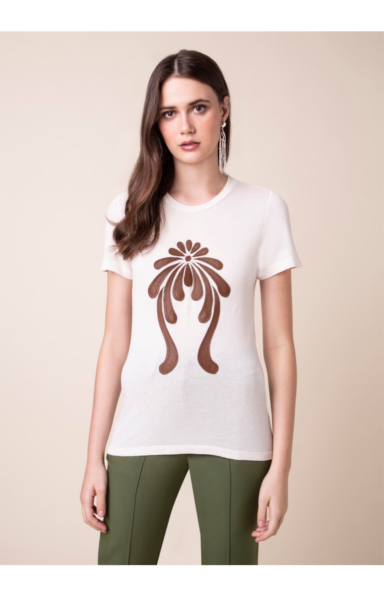 T-Shirt Malha Mechas Bege Mescla