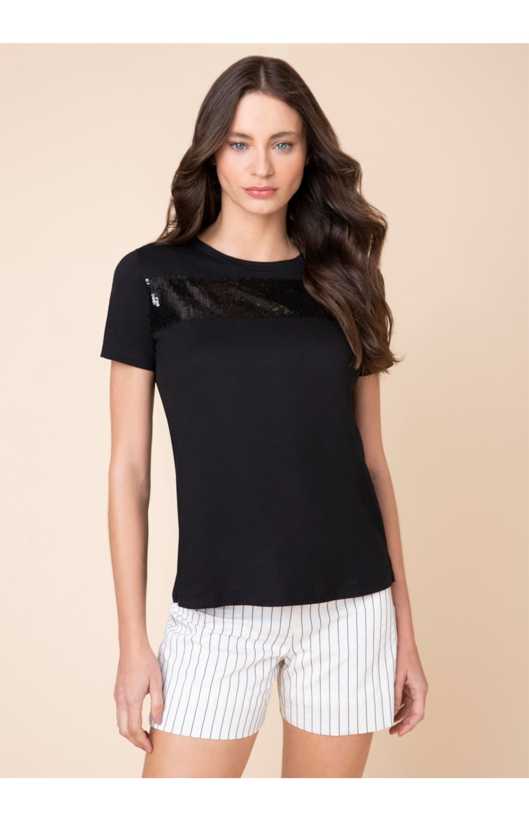 T-Shirt Paetê Gode Preto