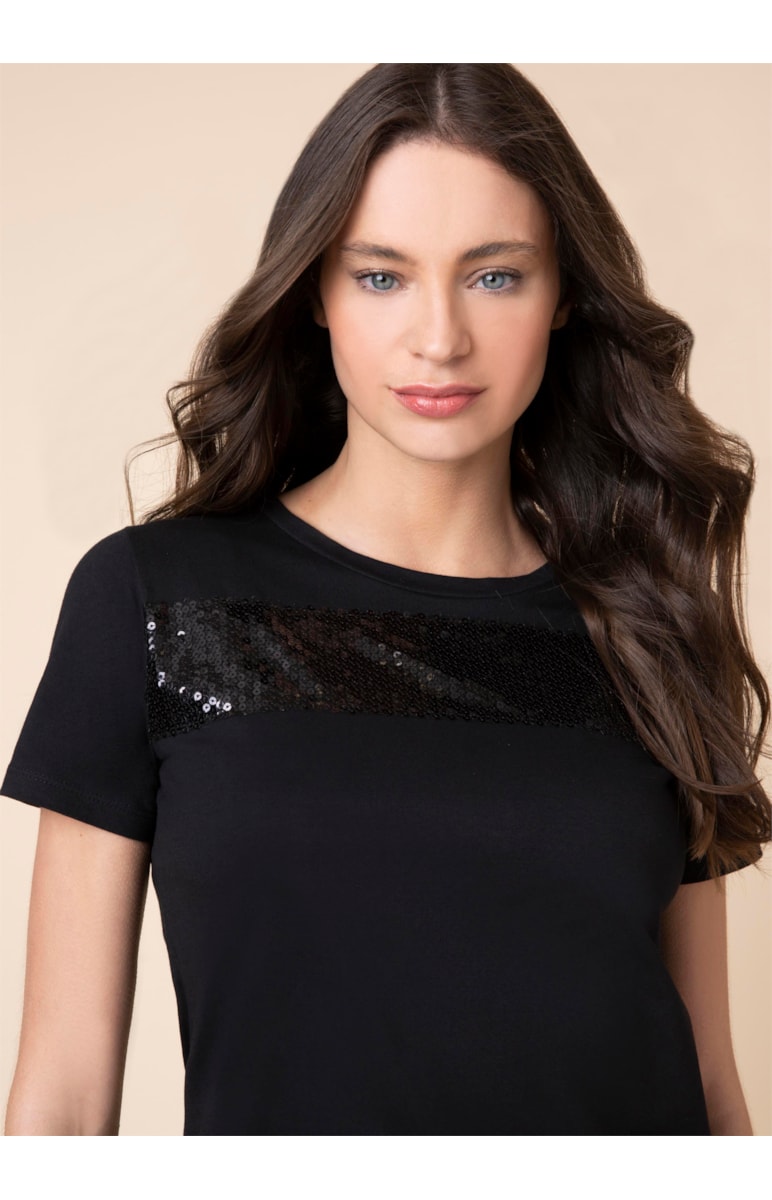 T-Shirt Paetê Gode Preto