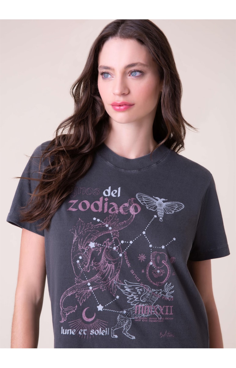 T-Shirt Washed Zodíaco Preto