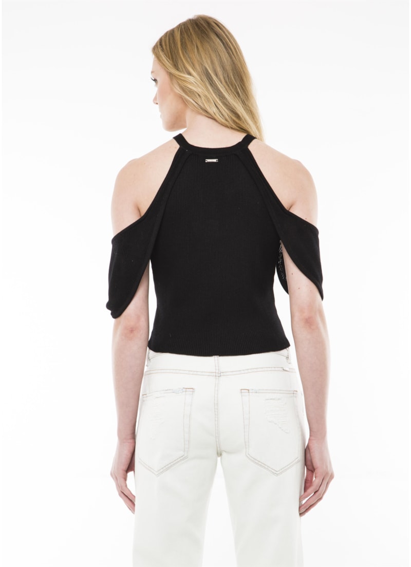 Top Canelado Cropped Preto