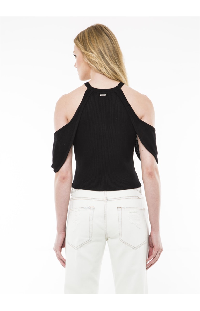 Top Canelado Cropped Preto