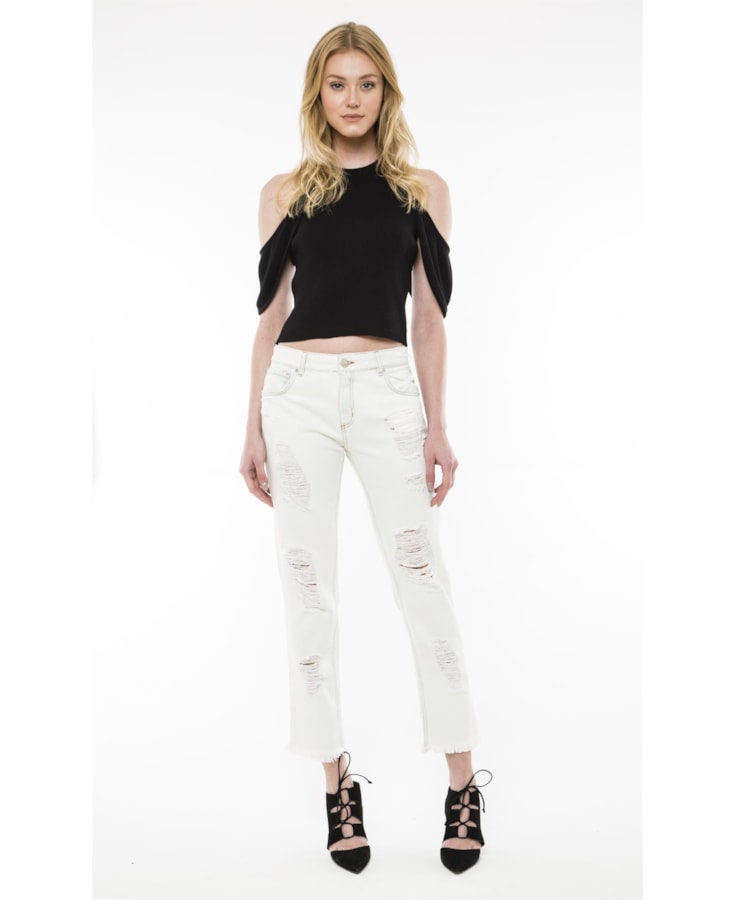 Top Canelado Cropped Preto