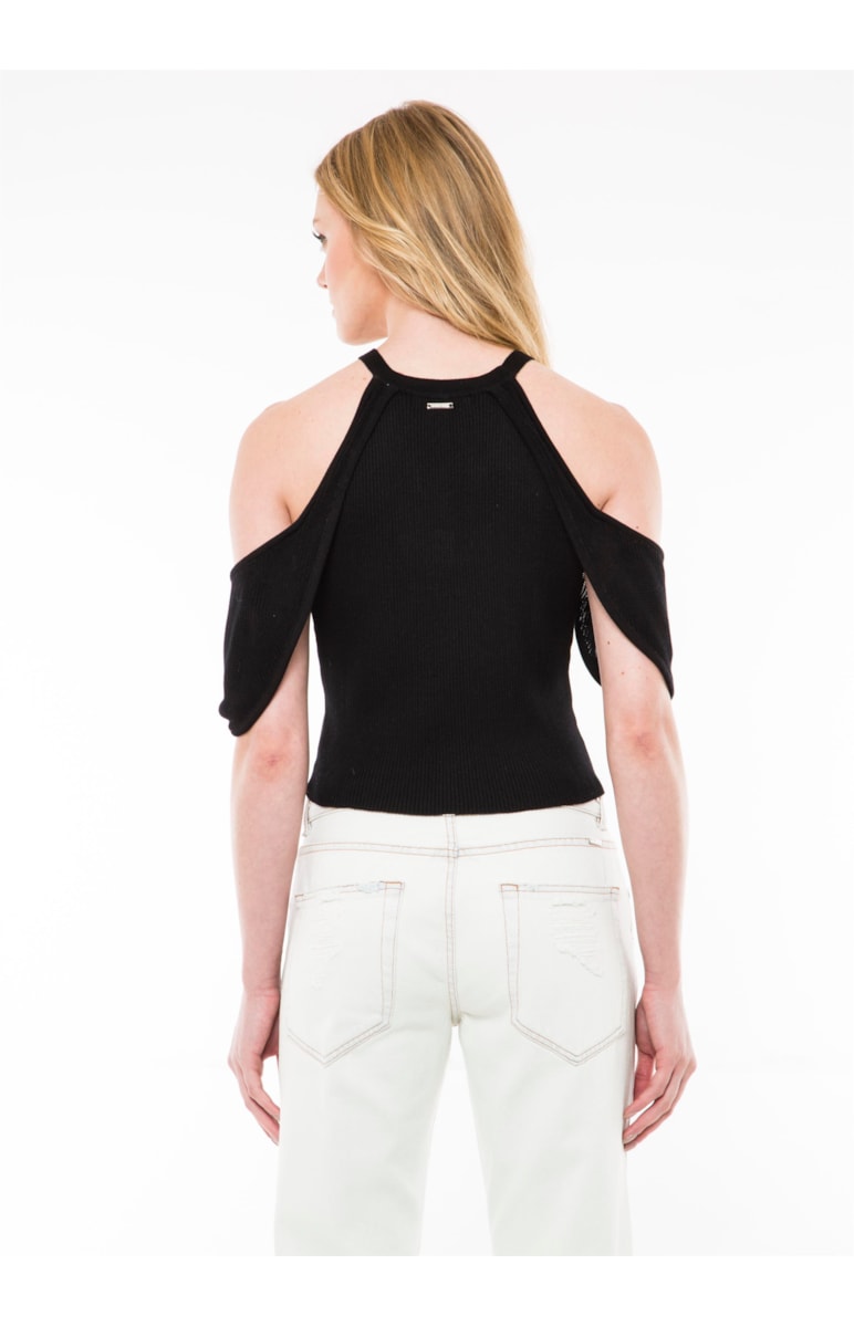 Top Canelado Cropped Preto