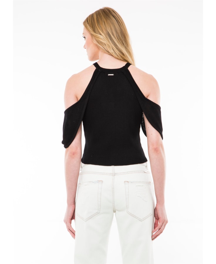 Top Canelado Cropped Preto