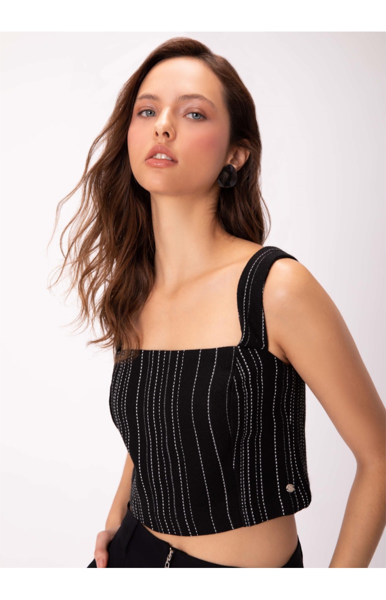 Top Tweed Stripes Preto