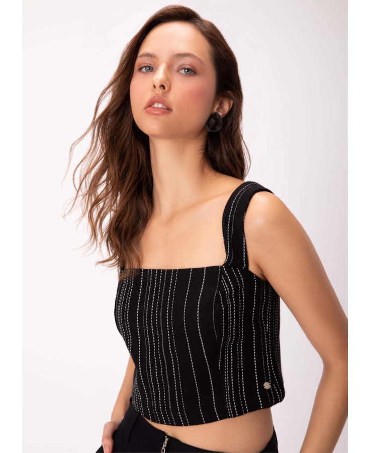 Top Tweed Stripes Preto
