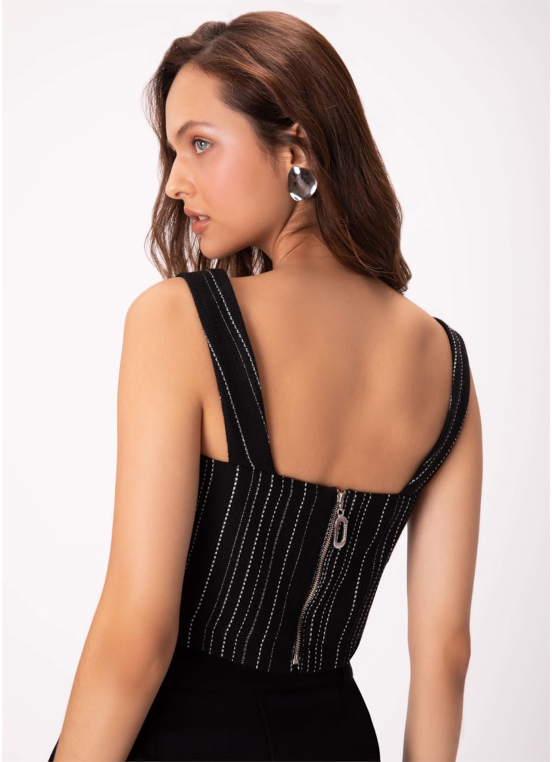 Top Tweed Stripes Preto