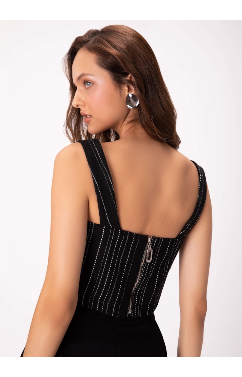 Top Tweed Stripes Preto