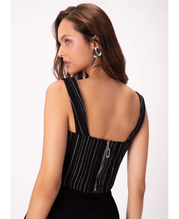 Top Tweed Stripes Preto