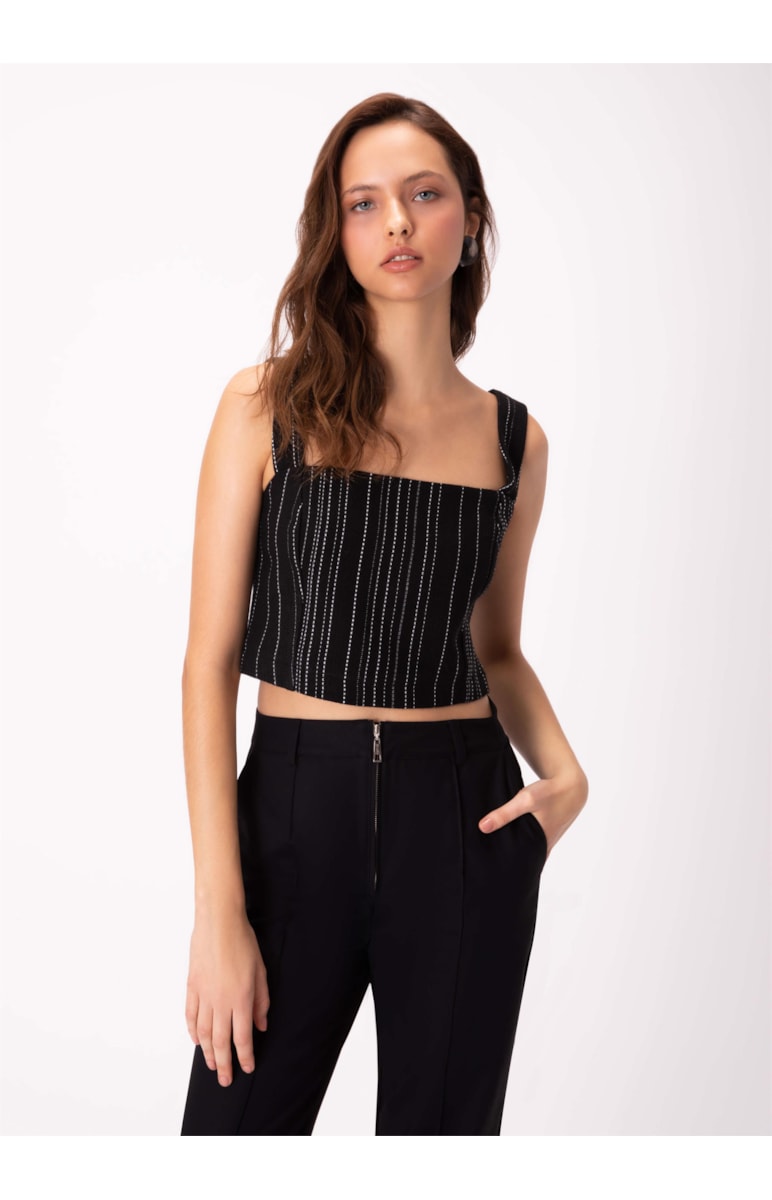 Top Tweed Stripes Preto