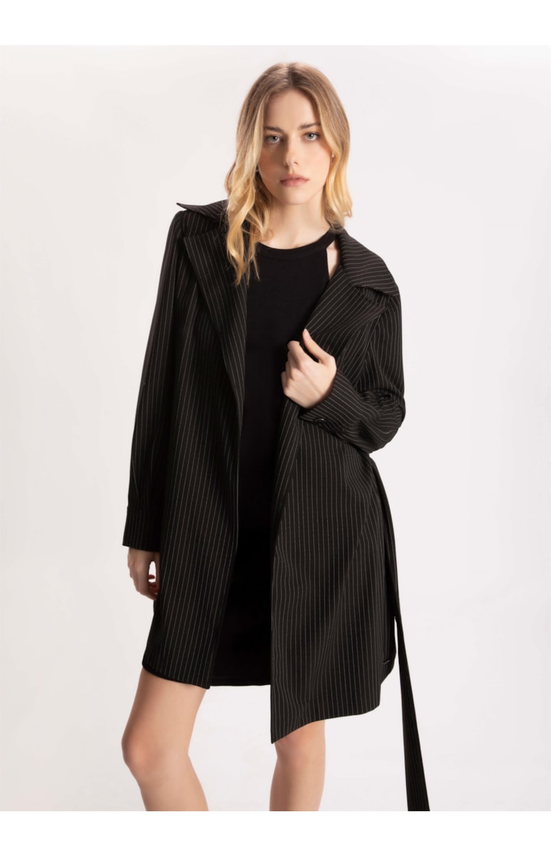 Trench Coat Pin Stripes Preto