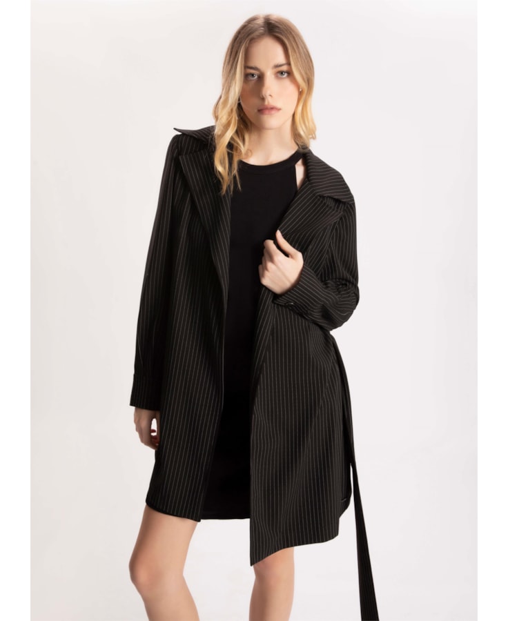 Trench Coat Pin Stripes Preto