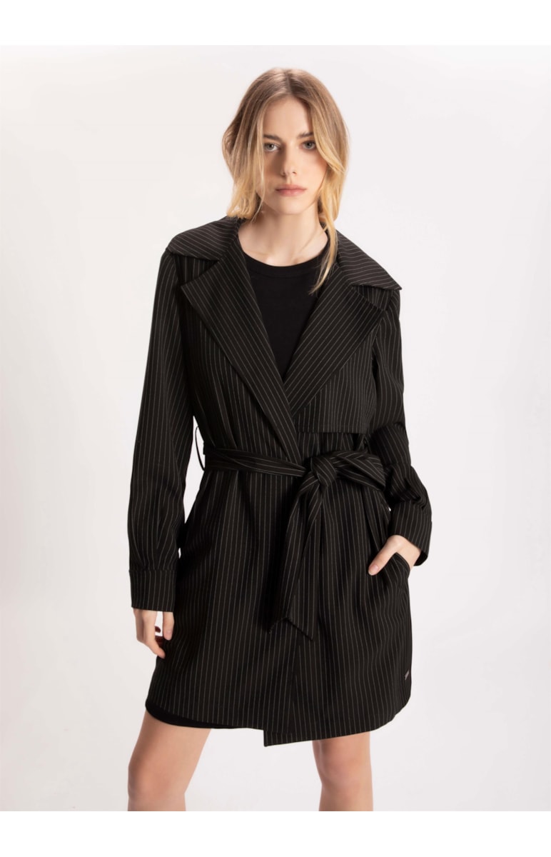 Trench Coat Pin Stripes Preto