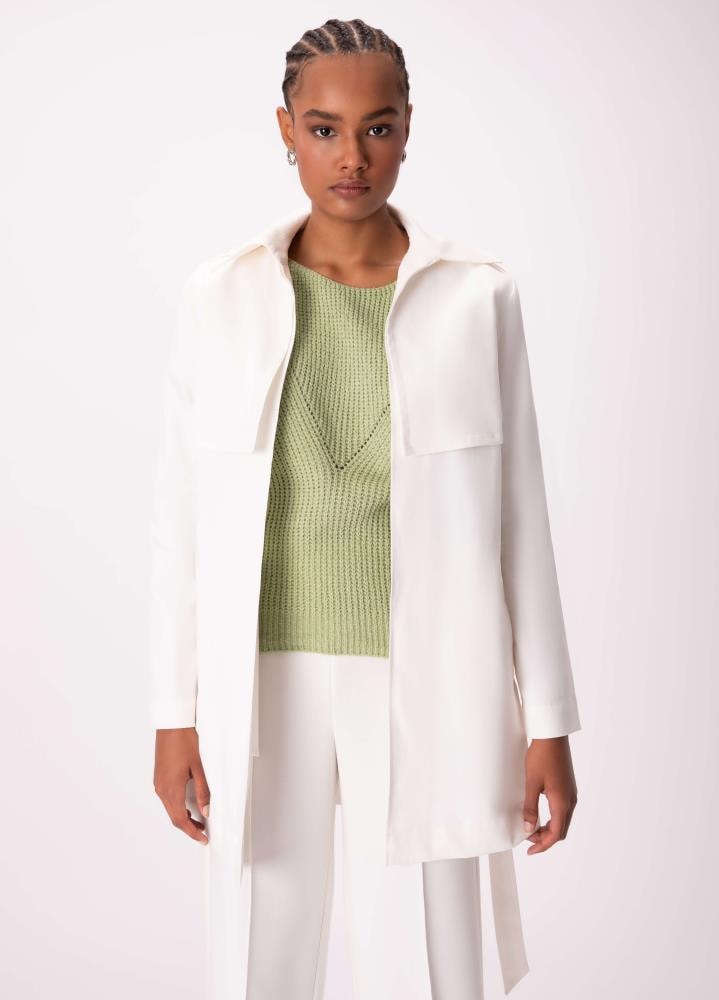 Trench Coat Satin Peach Off White