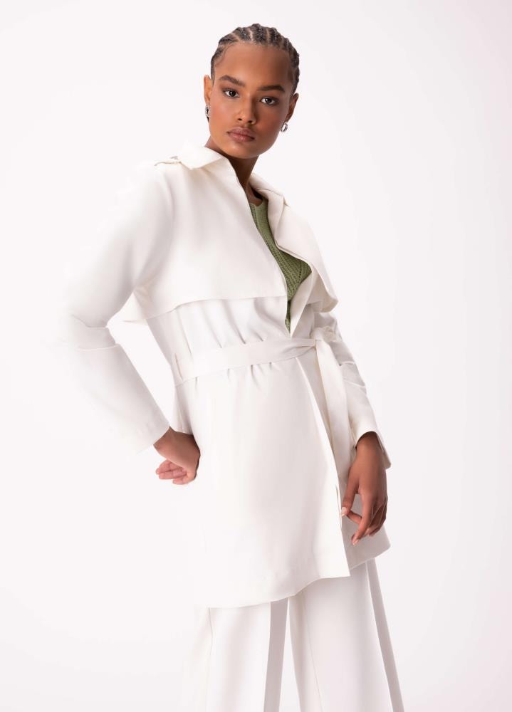 Trench Coat Satin Peach Off White
