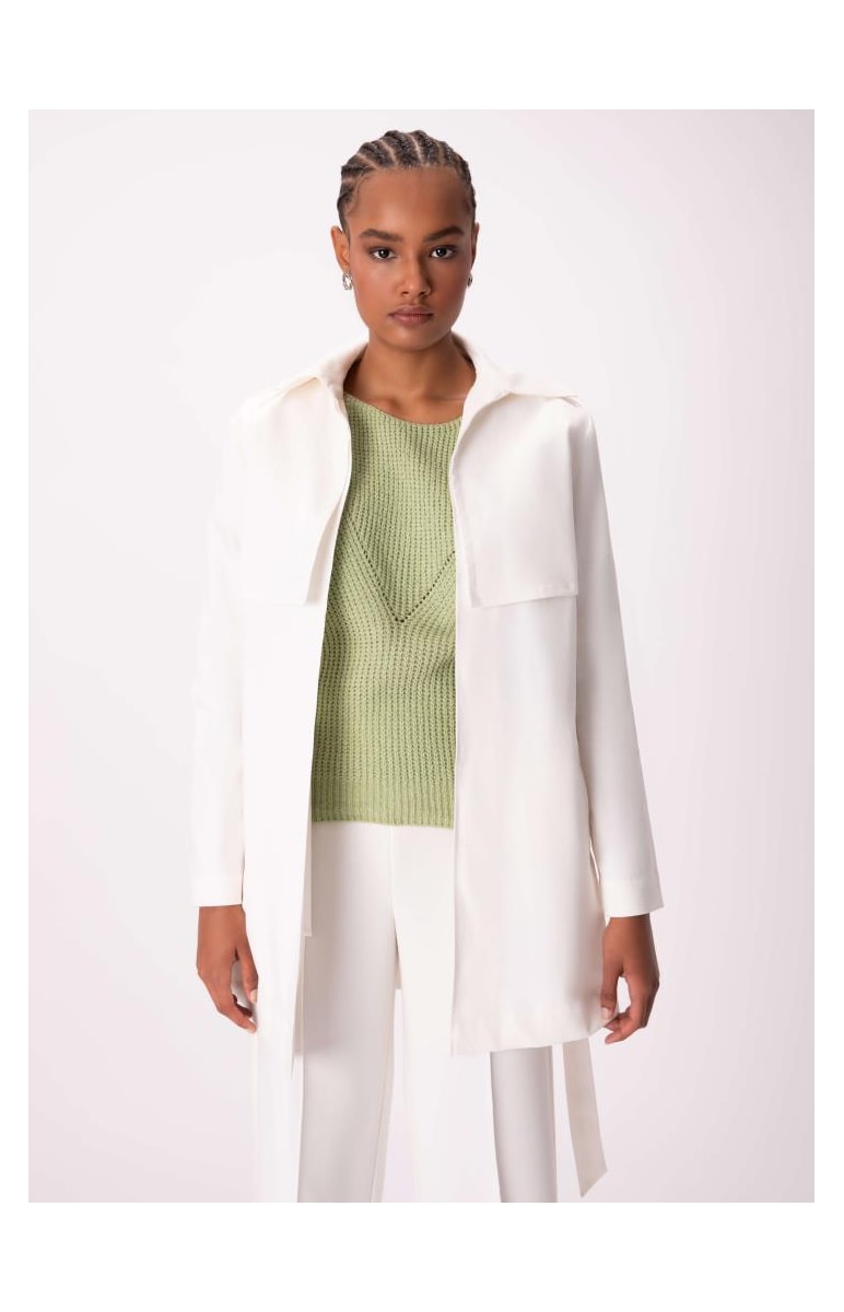 Trench Coat Satin Peach Off White