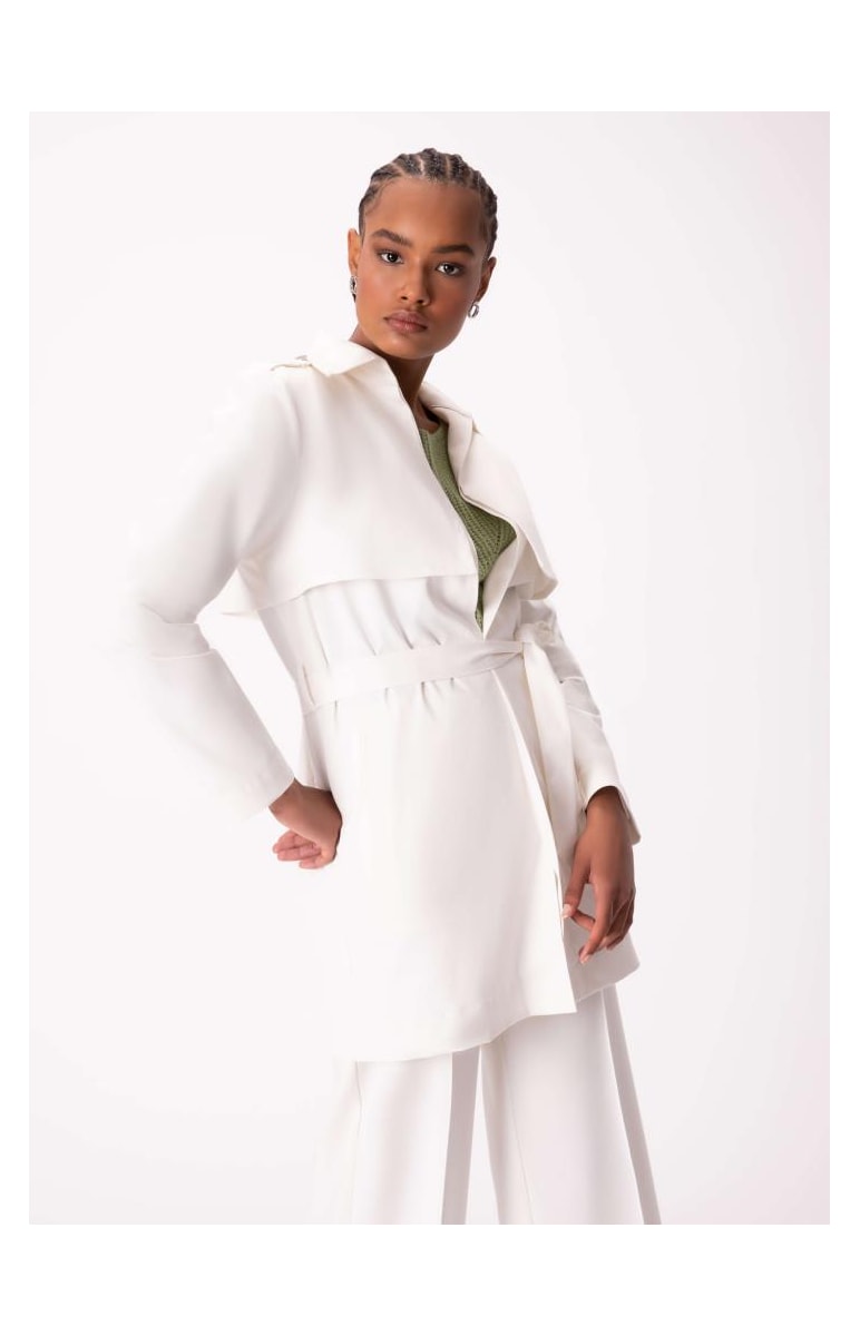 Trench Coat Satin Peach Off White