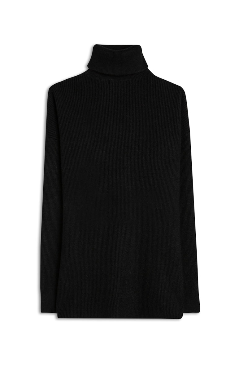 Tricot Gola Alta Canelado Preto