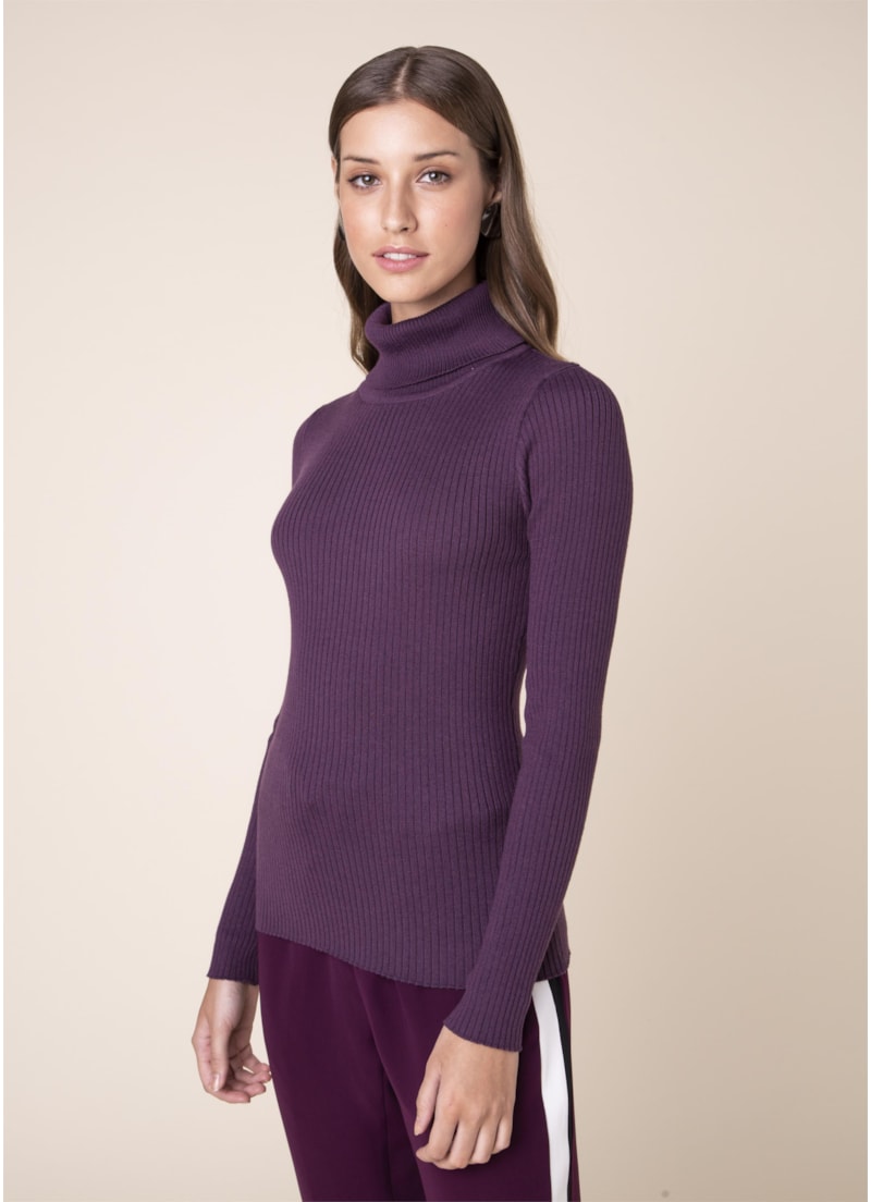 Tricot Gola Alta Canelado Roxo