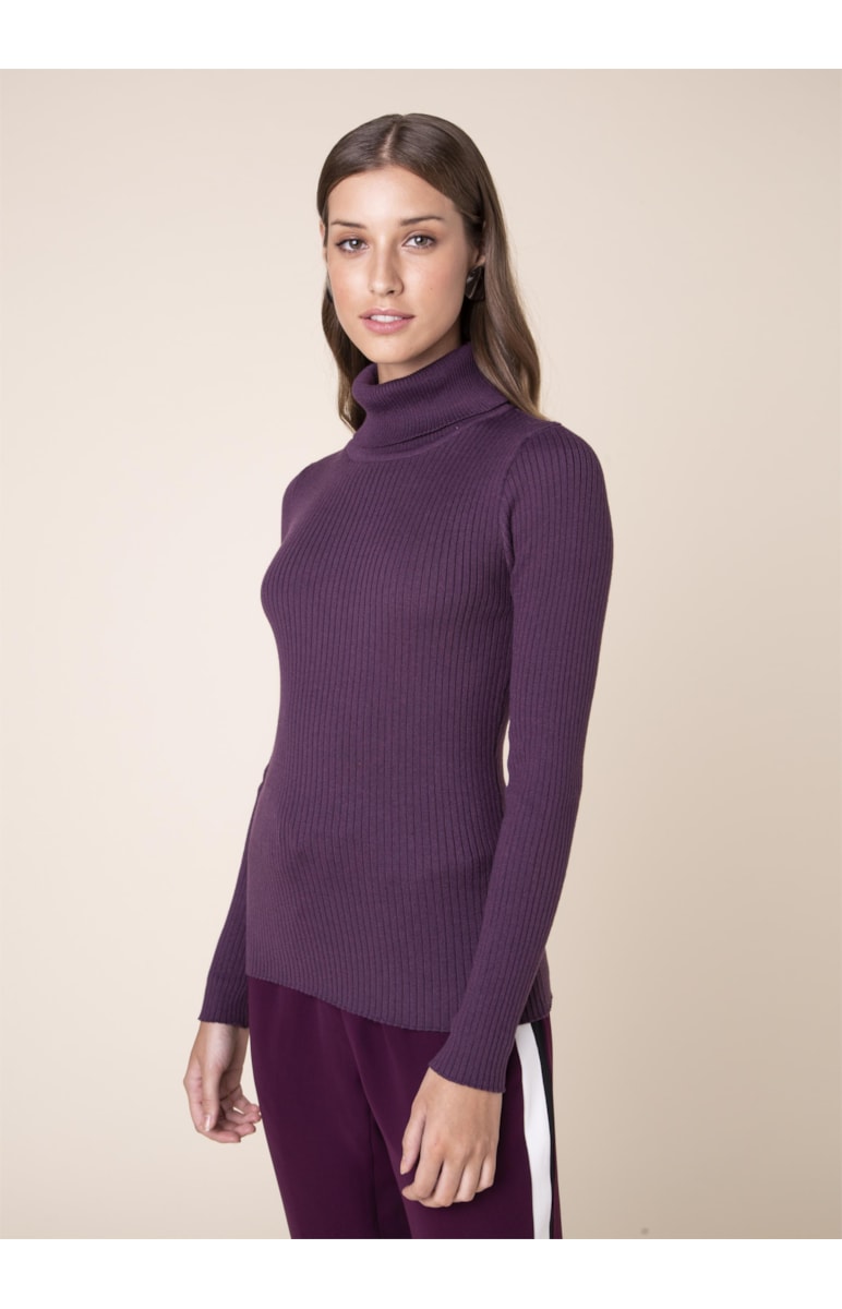 Tricot Gola Alta Canelado Roxo
