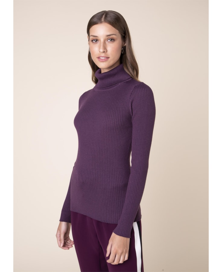 Tricot Gola Alta Canelado Roxo