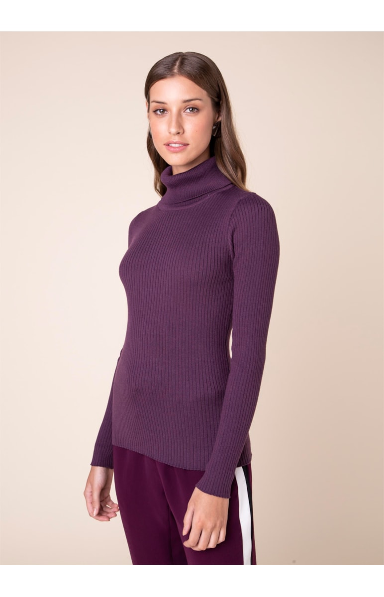 Tricot Gola Alta Canelado Roxo