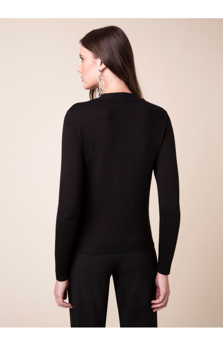 Tricot Jacquard Faces Preto