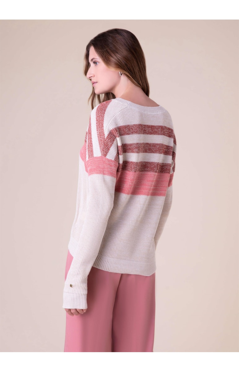 Tricot Listrado Decote v Natural