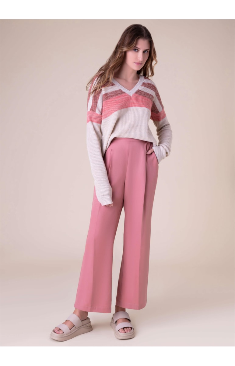 Tricot Listrado Decote v Natural