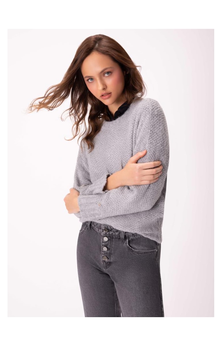 Tricot Ponto Aberto Cinza Claro