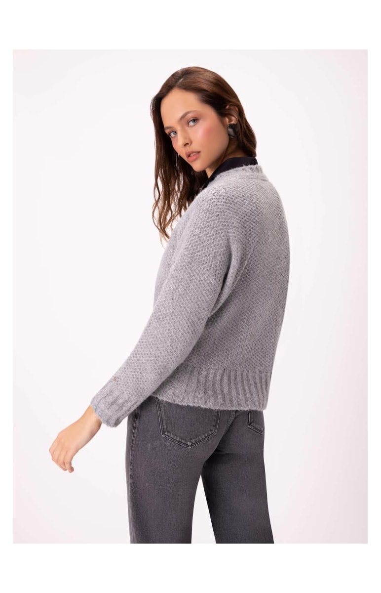 Tricot Ponto Aberto Cinza Claro
