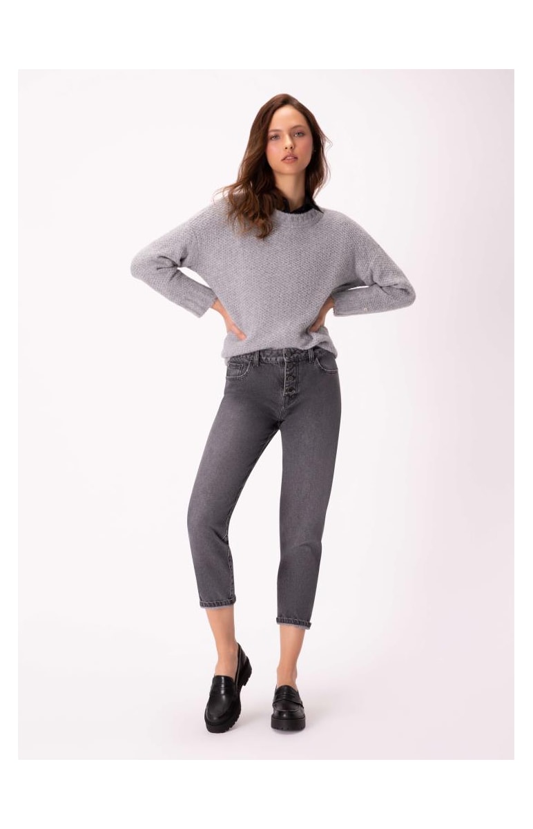 Tricot Ponto Aberto Cinza Claro